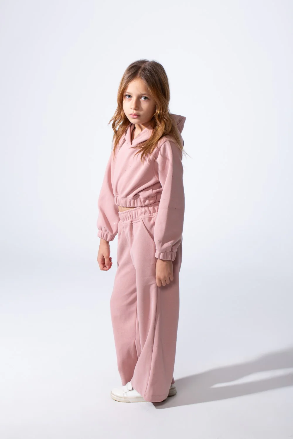 Girl's Two-Piece Cropped Elasticated Long Sleeve And Waistband Sleek Minimalist Design Comfy Melton Outfit Set - Image 8