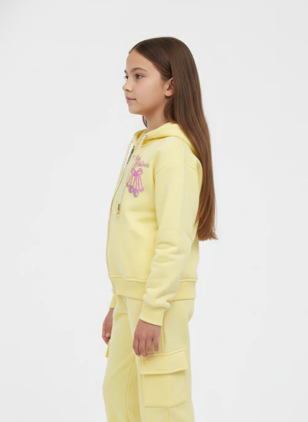 Girl's Two-Piece Full Zip With Hood & Chest Print Detail & Pockets Comfy Outfit - Image 11
