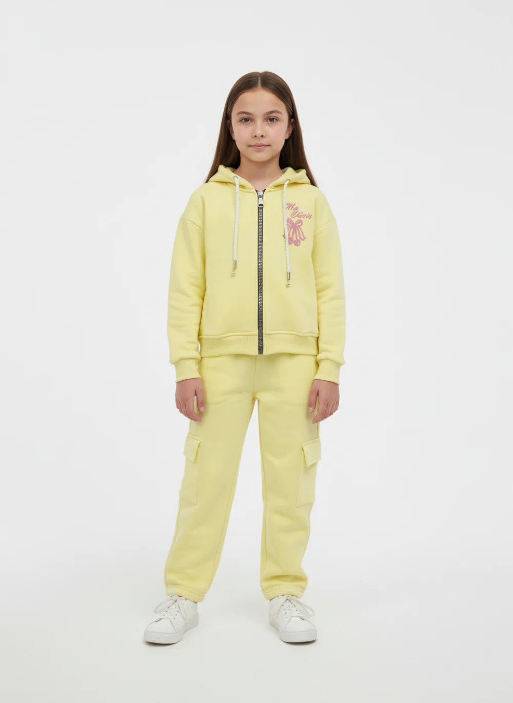 Girl's Two-Piece Full Zip With Hood & Chest Print Detail & Pockets Comfy Outfit - Image 12