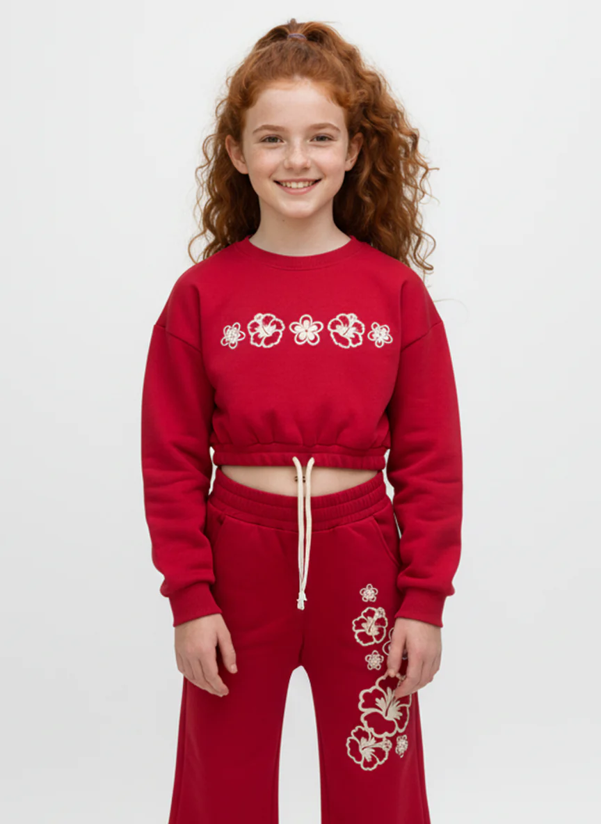 Girl's Two-Piece Set Cropped Front Chest Print Long Sleeve Melton Outfit - Image 11