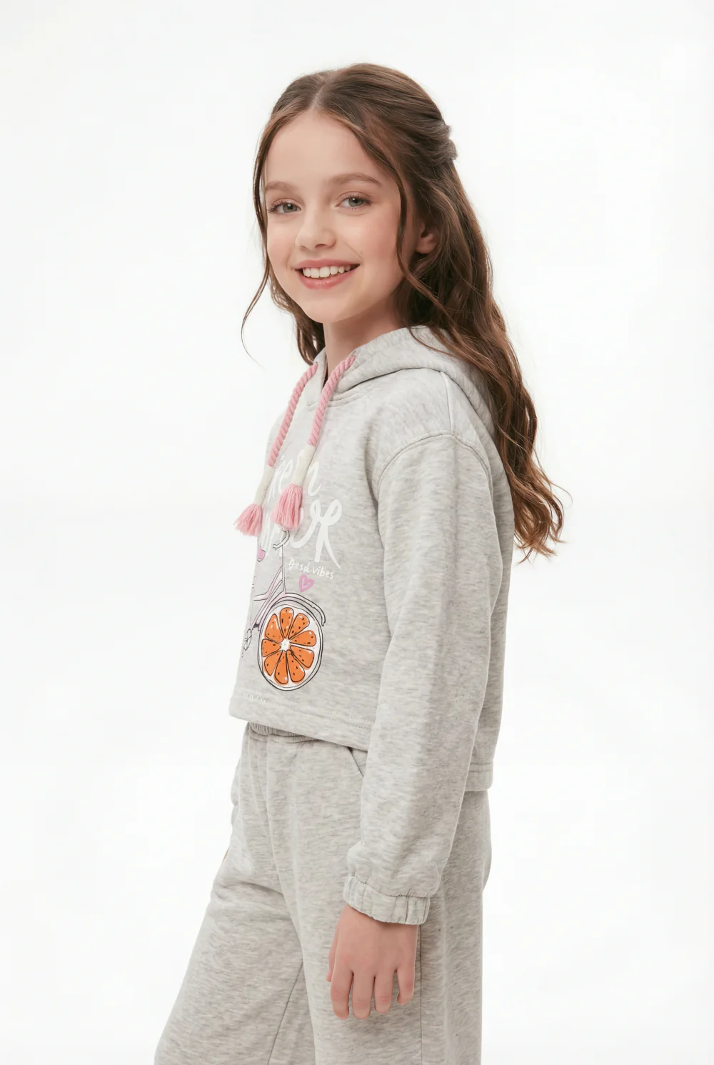 Girl's Two-Piece Set Cropped Playful Graphic Print Elasticated Cuffs Braided Drawstrings CasualCool Slim Fit Outfit - Image 4