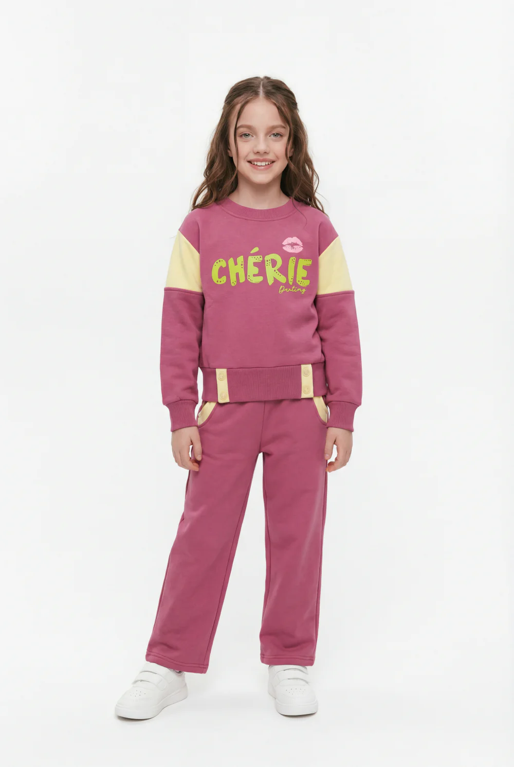 Girl's Two-Piece Set Vibrant Color Block Design Crew Neck Playful Graphic Print Cozy Warmth Trendy Slim Fit Melton Outfit