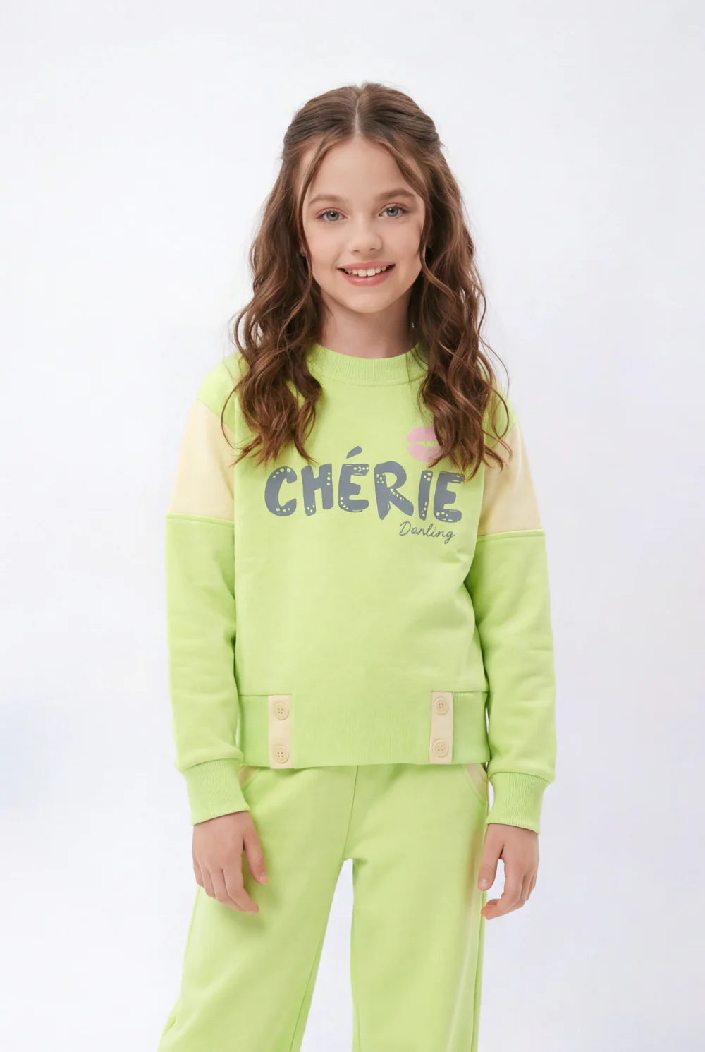 Girl's Two-Piece Set Vibrant Color Block Design Crew Neck Playful Graphic Print Cozy Warmth Trendy Slim Fit Melton Outfit - Image 12