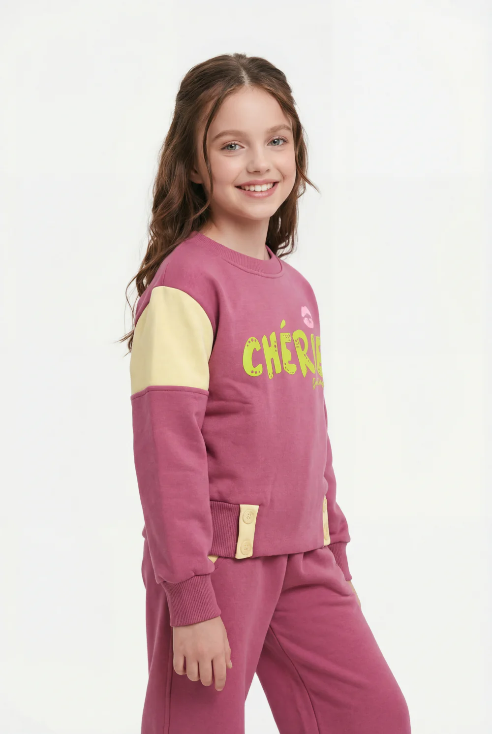 Girl's Two-Piece Set Vibrant Color Block Design Crew Neck Playful Graphic Print Cozy Warmth Trendy Slim Fit Melton Outfit - Image 3