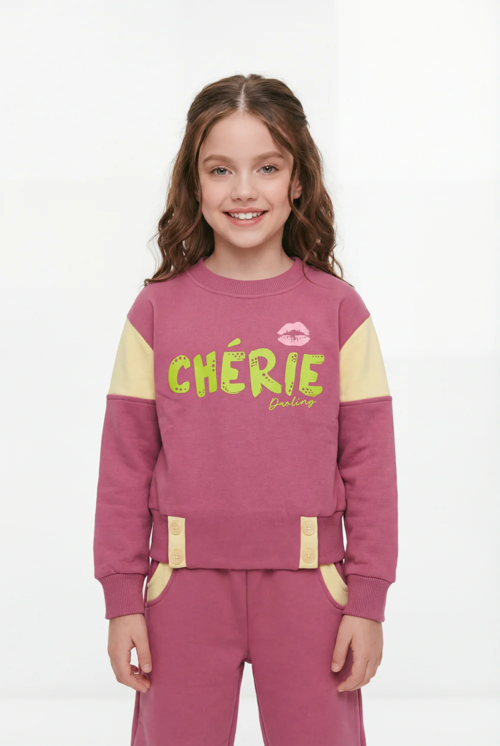 Girl's Two-Piece Set Vibrant Color Block Design Crew Neck Playful Graphic Print Cozy Warmth Trendy Slim Fit Melton Outfit - Image 4