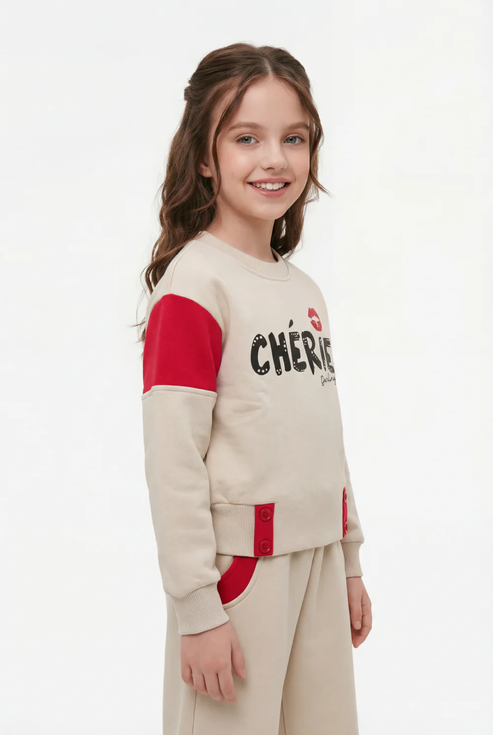Girl's Two-Piece Set Vibrant Color Block Design Crew Neck Playful Graphic Print Cozy Warmth Trendy Slim Fit Melton Outfit - Image 7