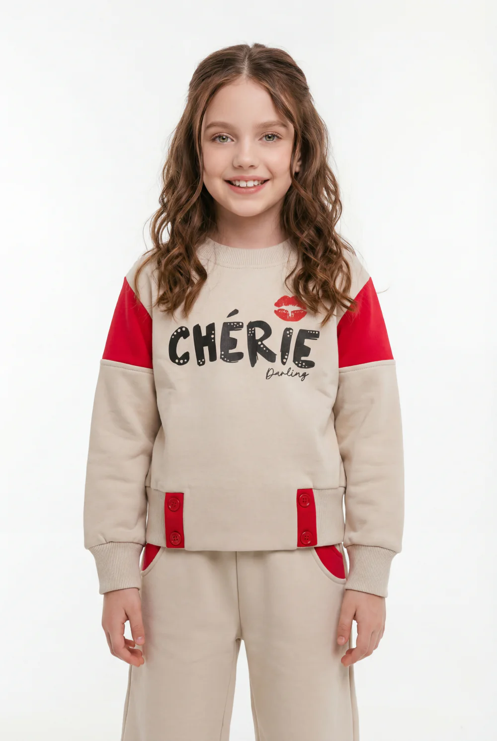Girl's Two-Piece Set Vibrant Color Block Design Crew Neck Playful Graphic Print Cozy Warmth Trendy Slim Fit Melton Outfit - Image 8