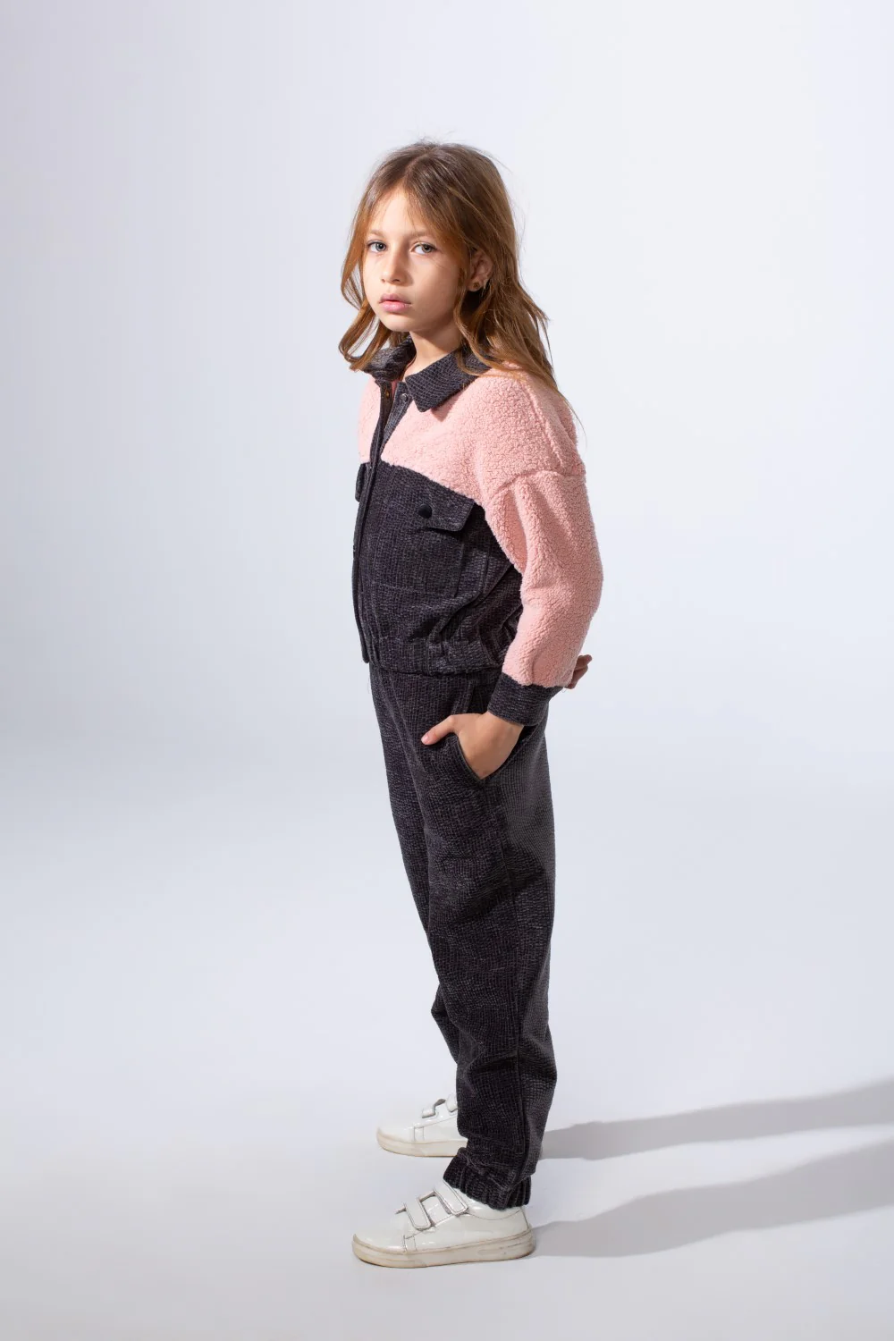 Girl's Two-Pieces With Mix Textured Fabric Classics Collar Button Down Two Chest Pockets Trendy Layered Modern Outfit - Image 4
