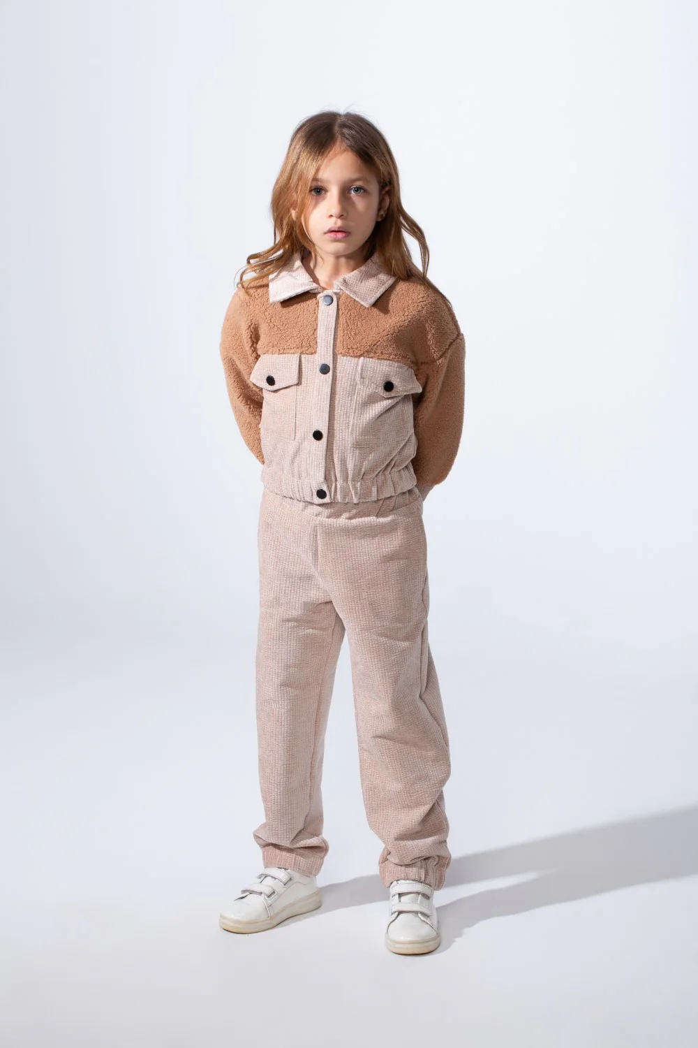 Girl's Two-Pieces With Mix Textured Fabric Classics Collar Button Down Two Chest Pockets Trendy Layered Modern Outfit - Image 5