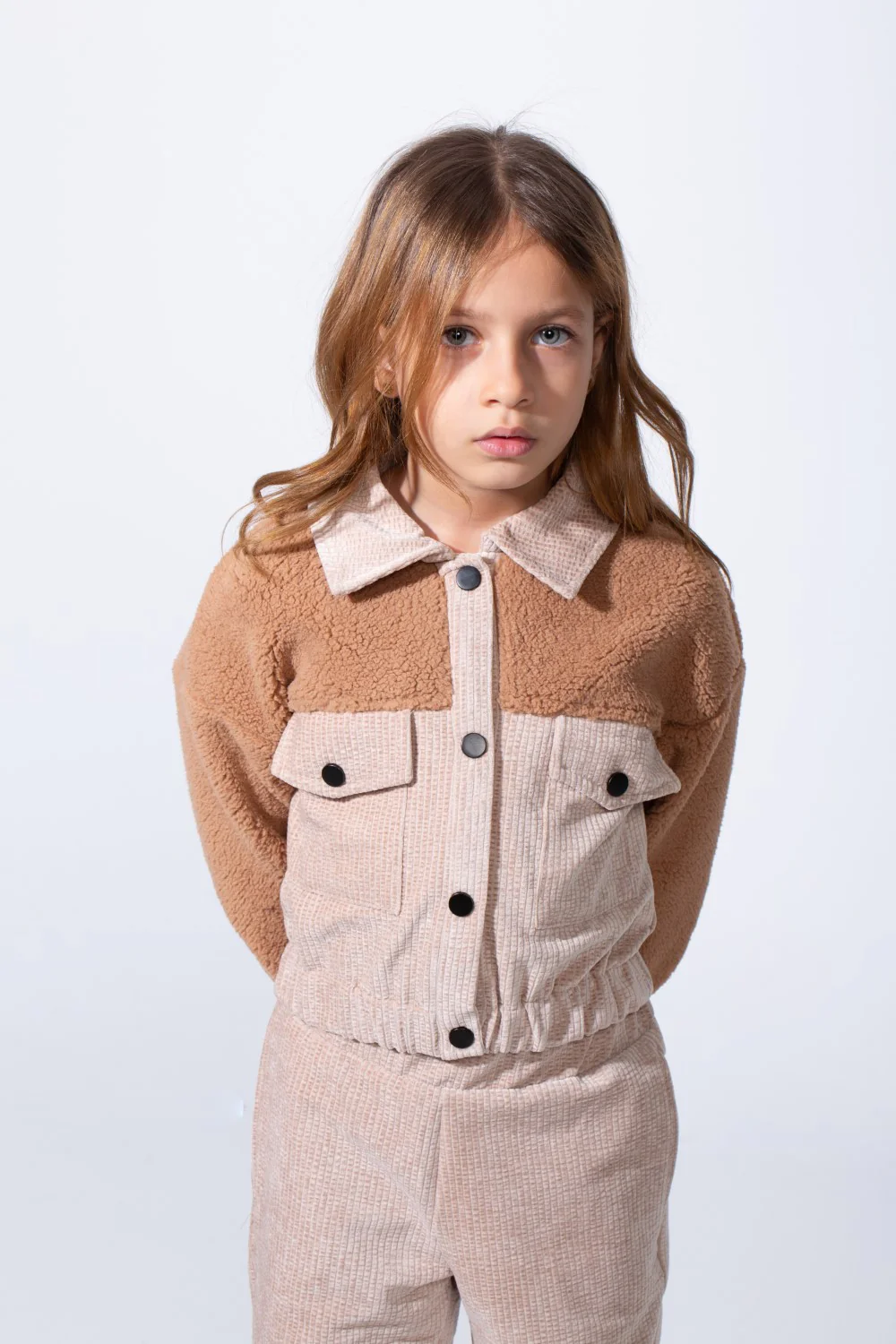 Girl's Two-Pieces With Mix Textured Fabric Classics Collar Button Down Two Chest Pockets Trendy Layered Modern Outfit - Image 7