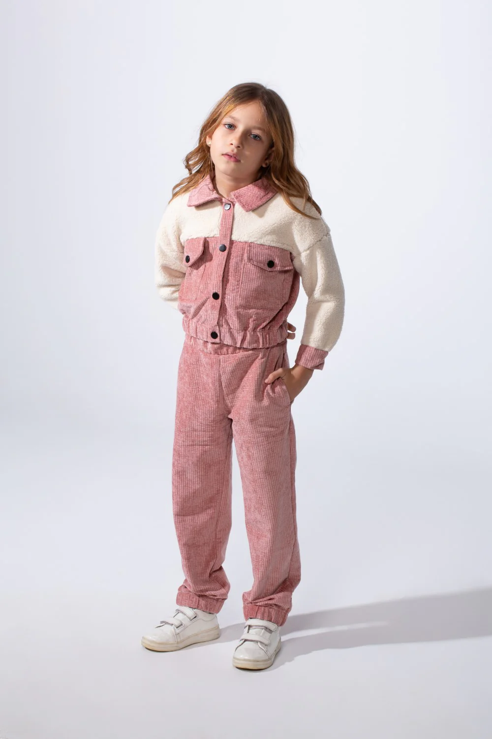 Girl's Two-Pieces With Mix Textured Fabric Classics Collar Button Down Two Chest Pockets Trendy Layered Modern Outfit - Image 9