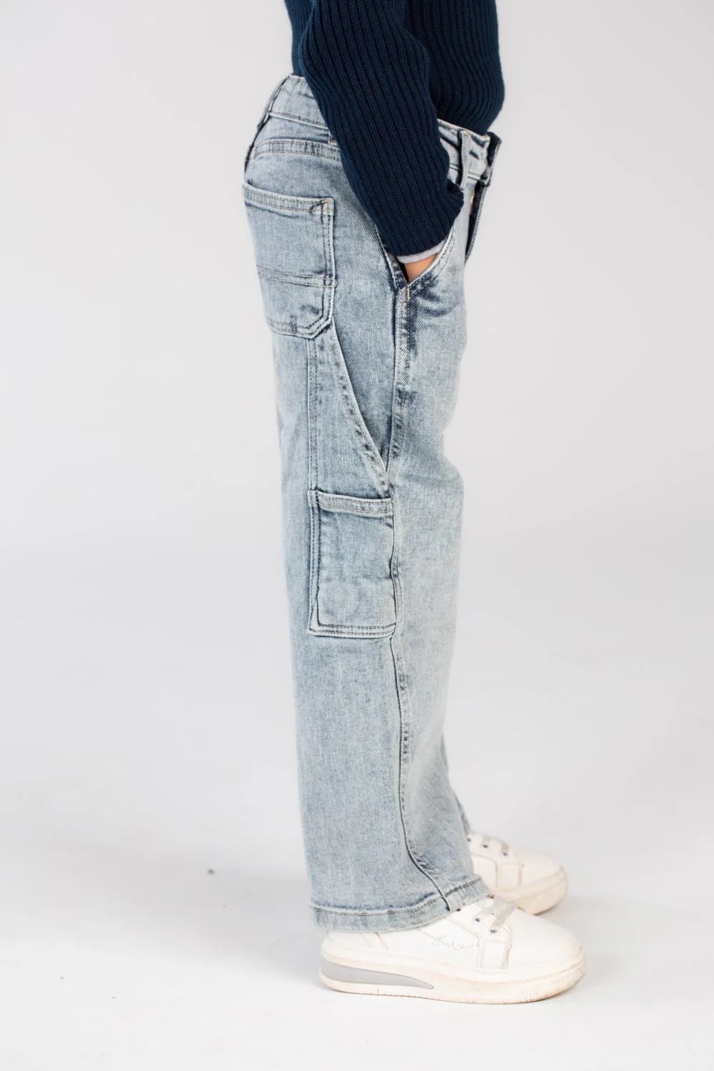 Girl's Used Details Wide Leg Style Jeans Pants With Unique Cut - Image 11
