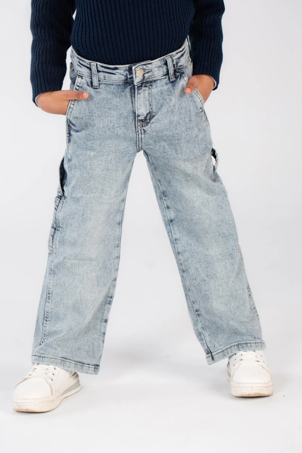Girl's Used Details Wide Leg Style Jeans Pants With Unique Cut - Image 12