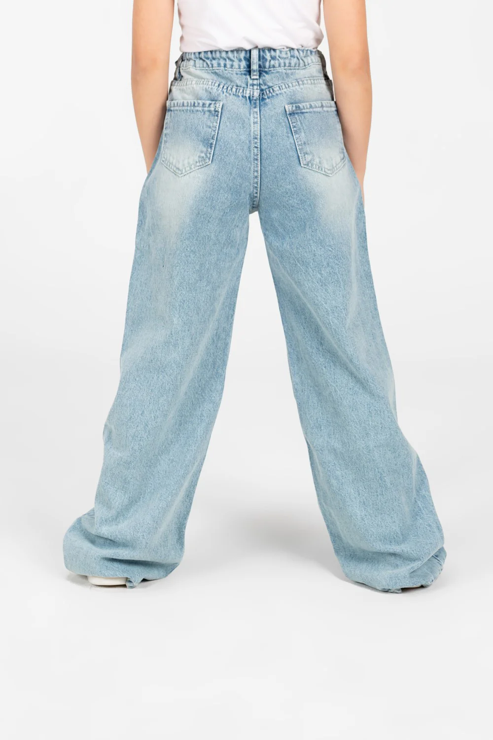Girl's Wide Leg Cutting Jeans Pants with Modern Front Buttons - Image 2