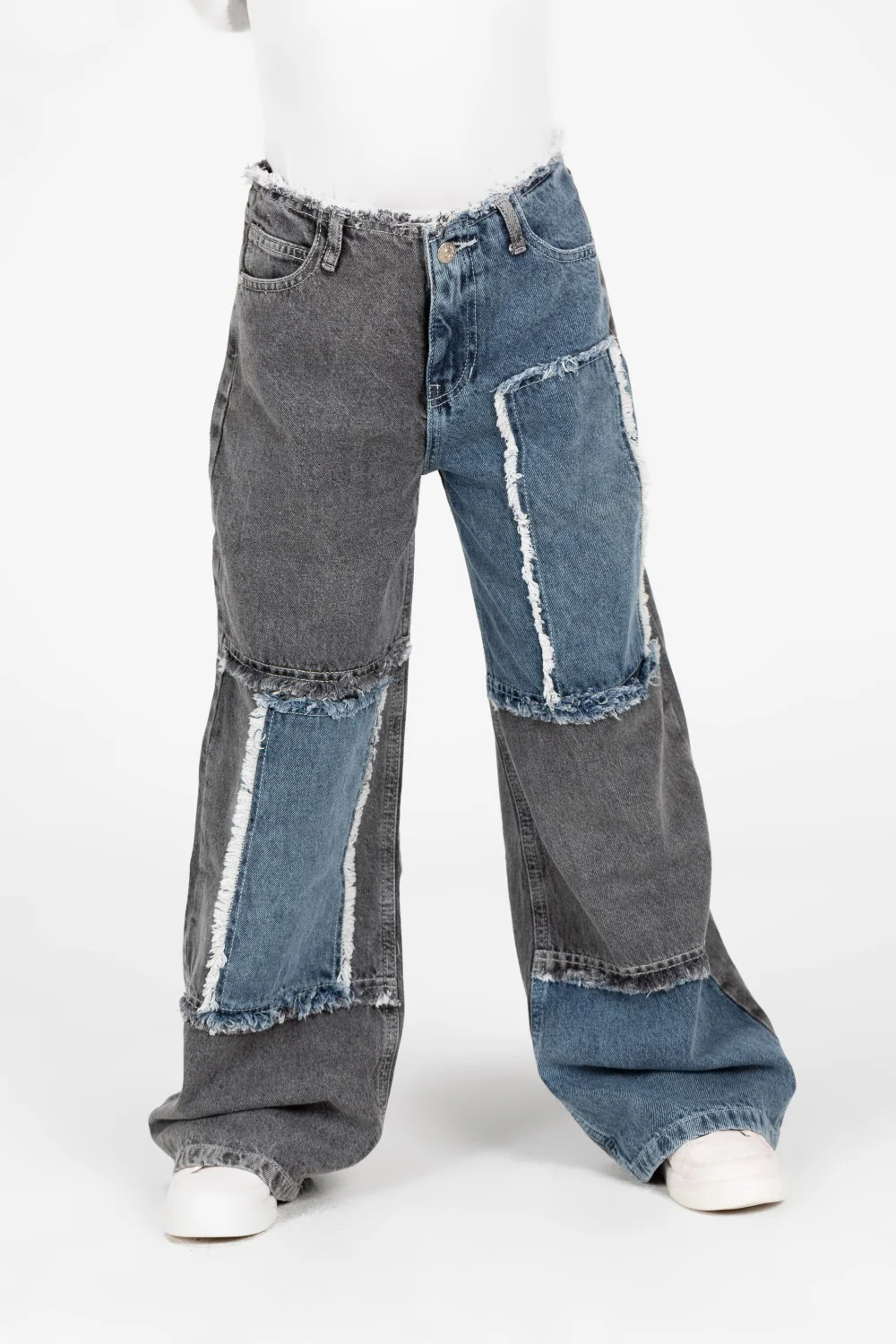 Girl's Wide Leg Half And Half Jeans Pants In A Modern Design - Image 5