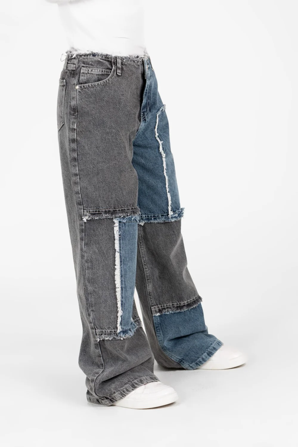 Girl's Wide Leg Half And Half Jeans Pants In A Modern Design - Image 7