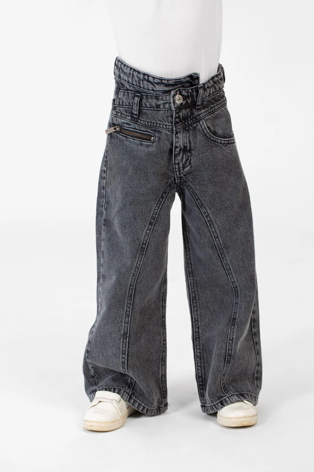 Girl's Wide Leg Jeans Pants With A Modern Side Zipper Pocket - Image 13