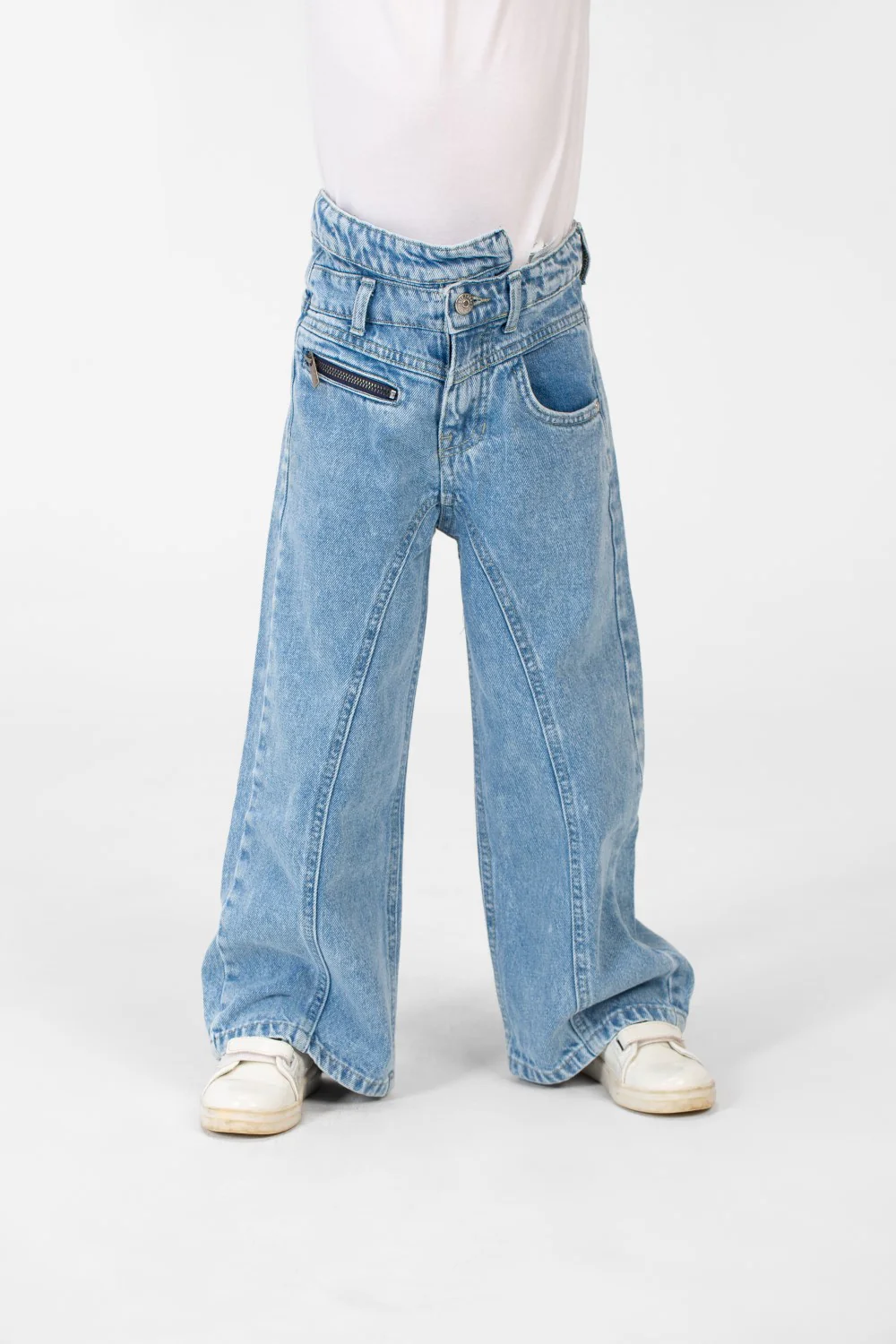 Girl's Wide Leg Jeans Pants With A Modern Side Zipper Pocket - Image 21