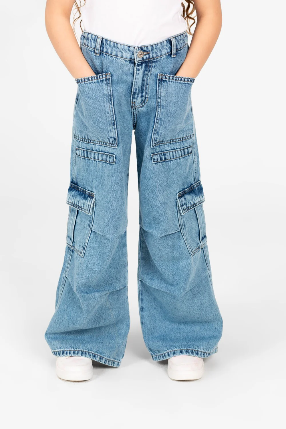Girl's Wide Leg Slouchy Jeans Pants With Side Pockets - Image 9