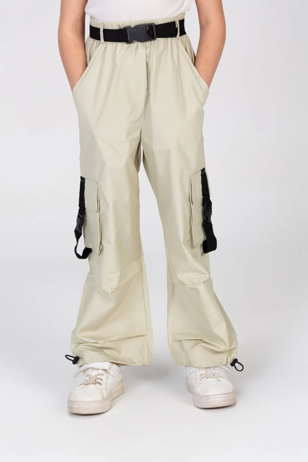 Girls Wide Leg Waterproof Trousers With A Belt At The Waist And Pockets In A Modern Fit - Image 11