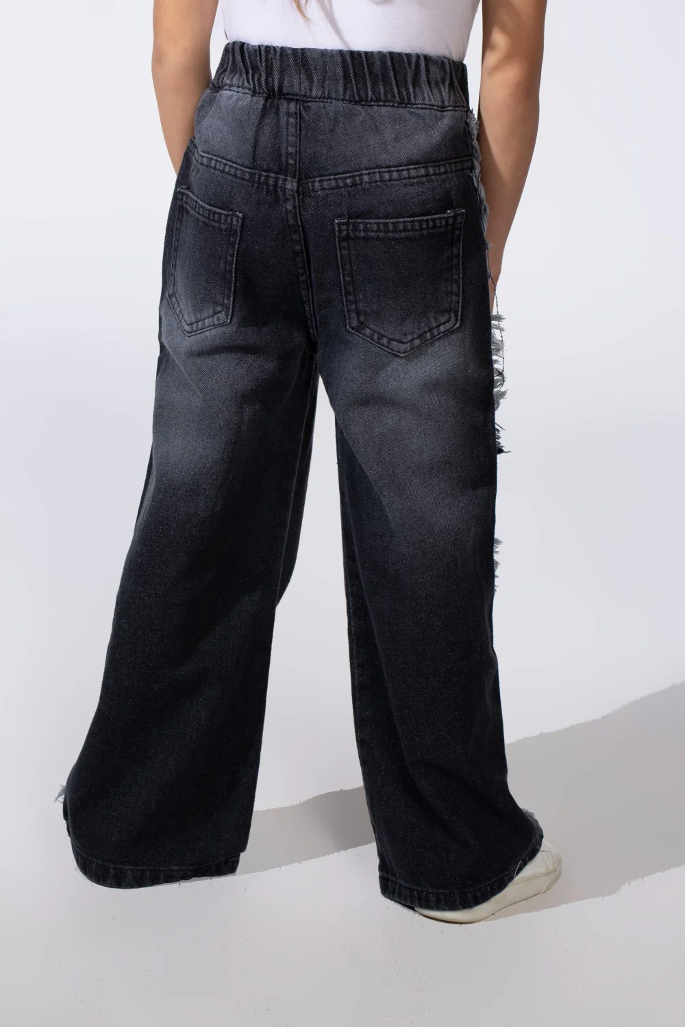 Girl's Wide-Leg With Comfy Elastic Waistband Detailed With Pockets Unique Frayed-Edge On Sides Casual Denim Jeans - Image 10