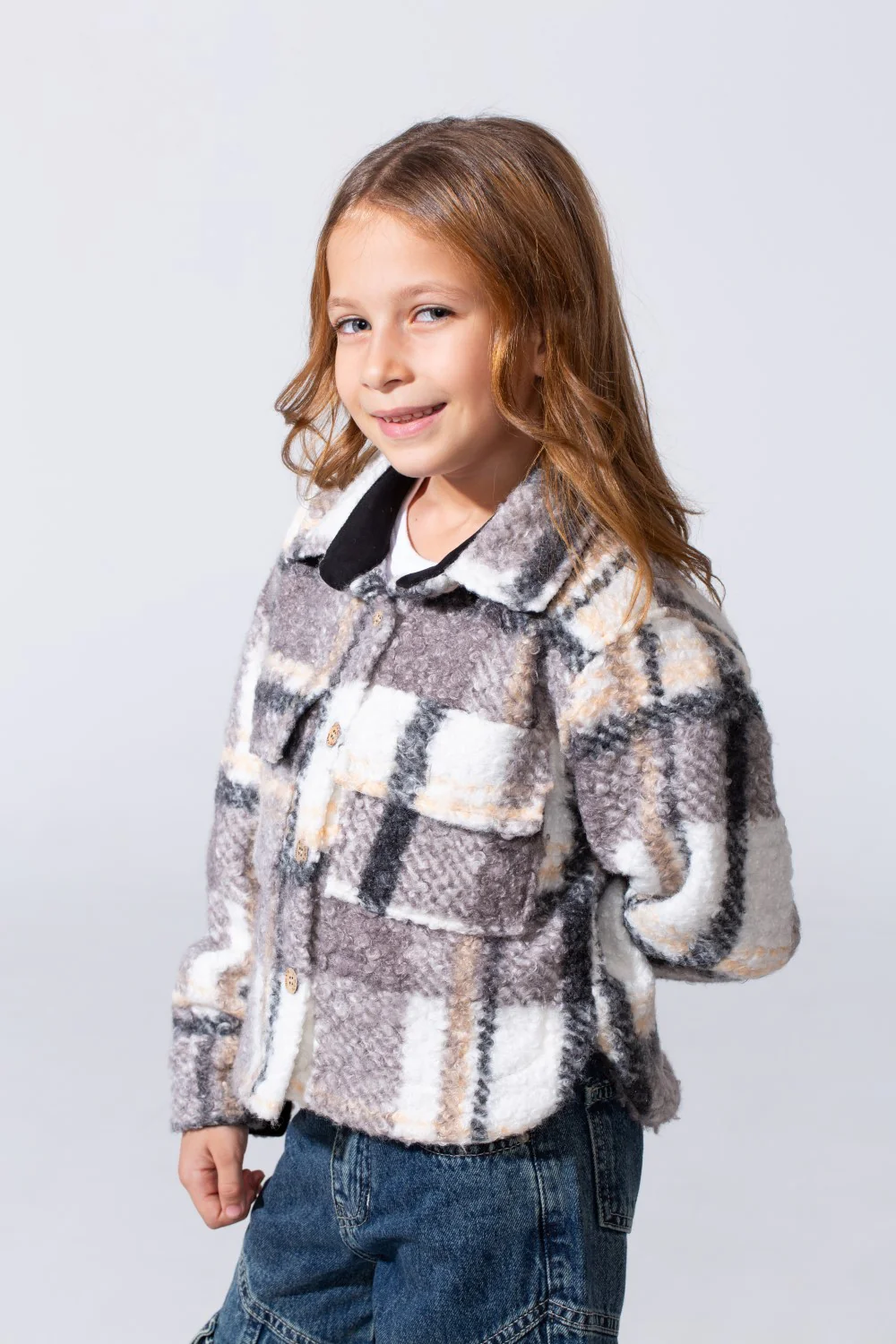 Girl's Winter Checked Slim Fit Shirt With Front Pockets And Long Sleeves - Image 3