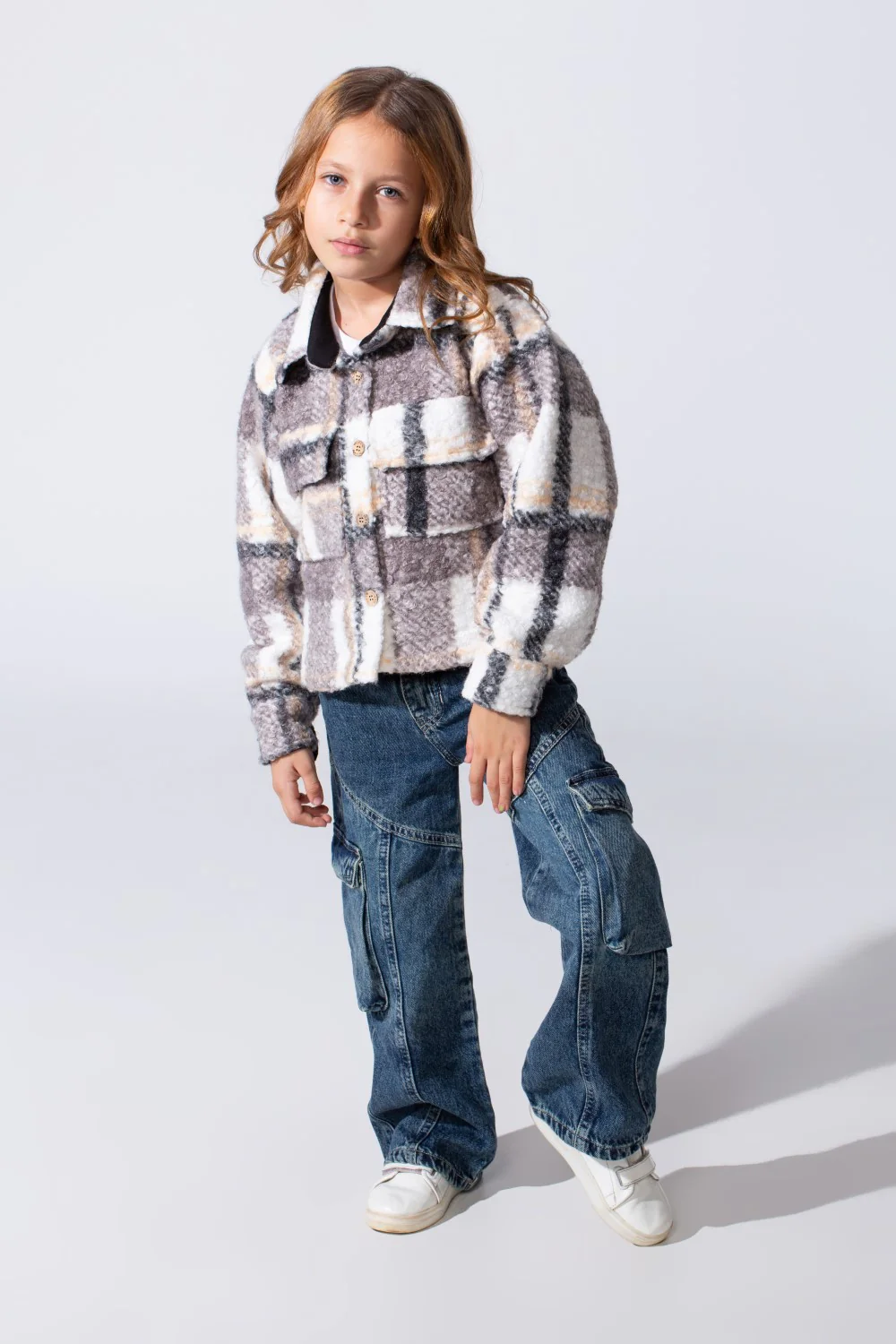 Girl's Winter Checked Slim Fit Shirt With Front Pockets And Long Sleeves - Image 4