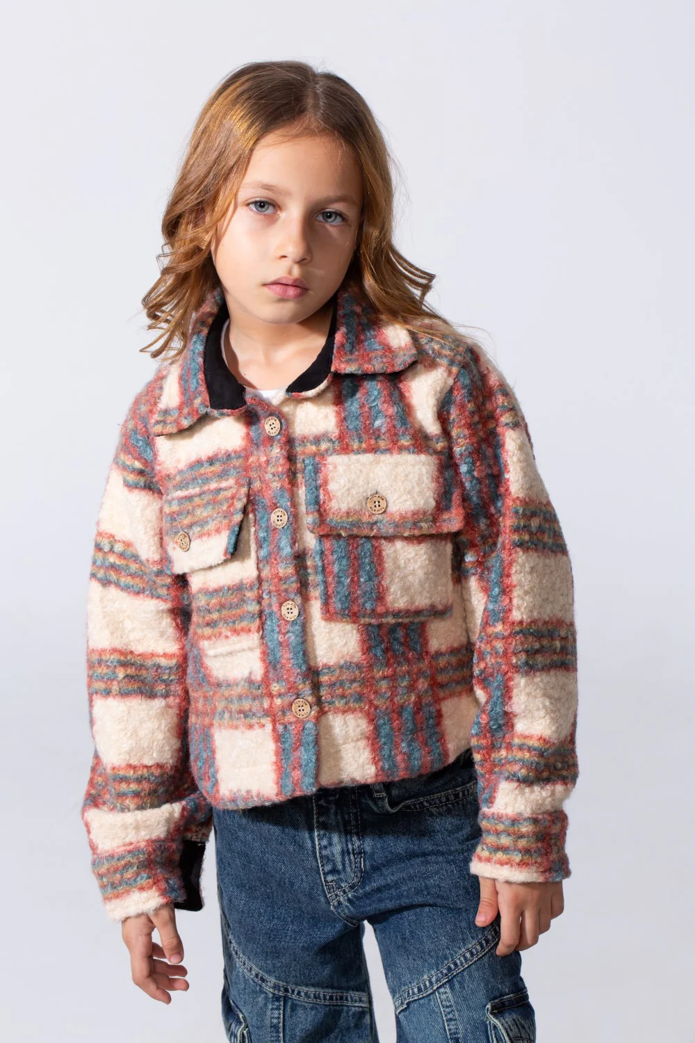 Girl's Winter Checked Slim Fit Shirt With Front Pockets And Long Sleeves - Image 5