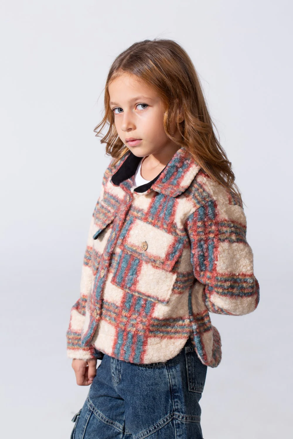 Girl's Winter Checked Slim Fit Shirt With Front Pockets And Long Sleeves - Image 7