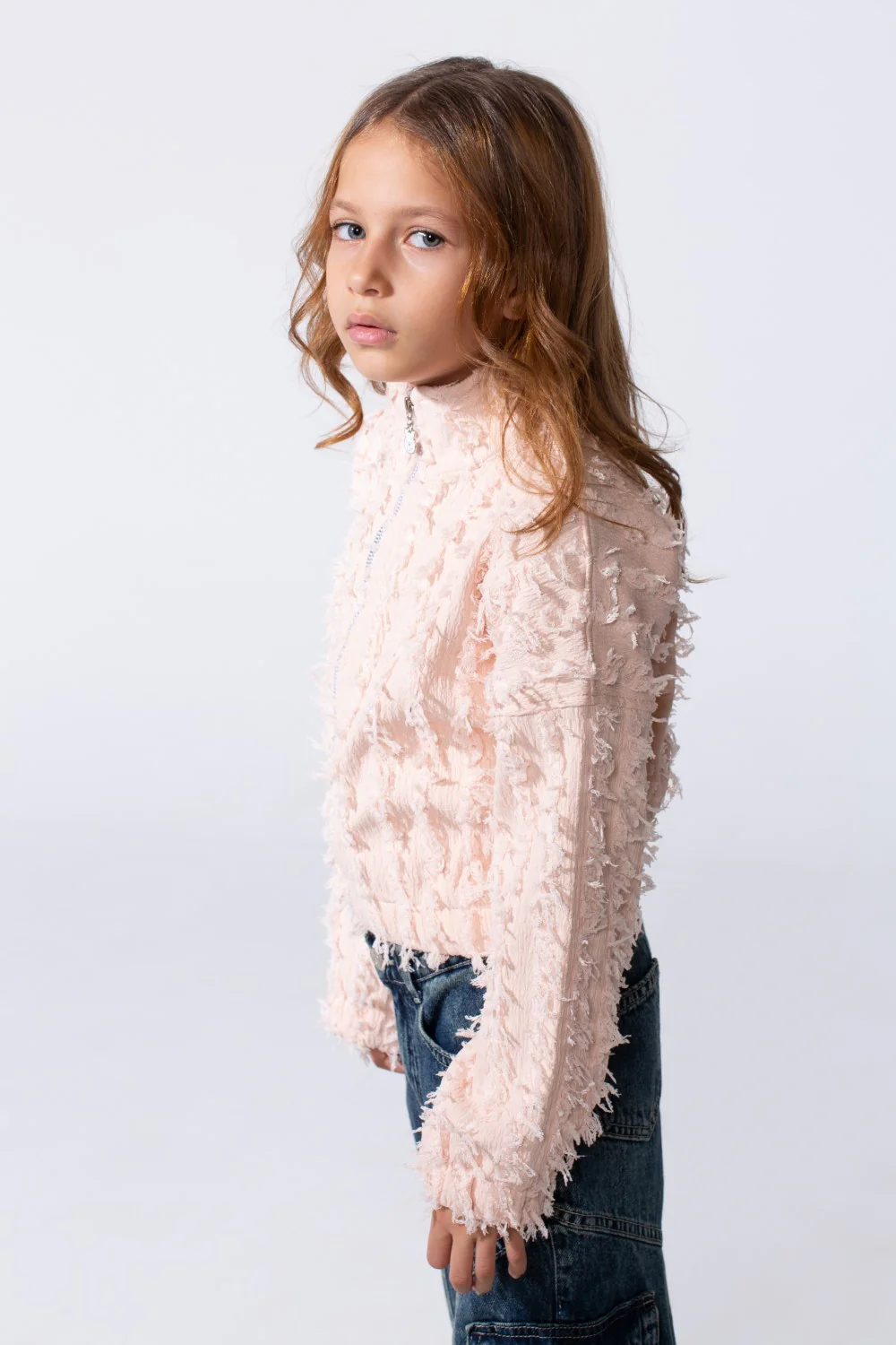 Girl's Winter Textured Fabric Zipper Slim Fit Shirt In A Modern Design - Image 11