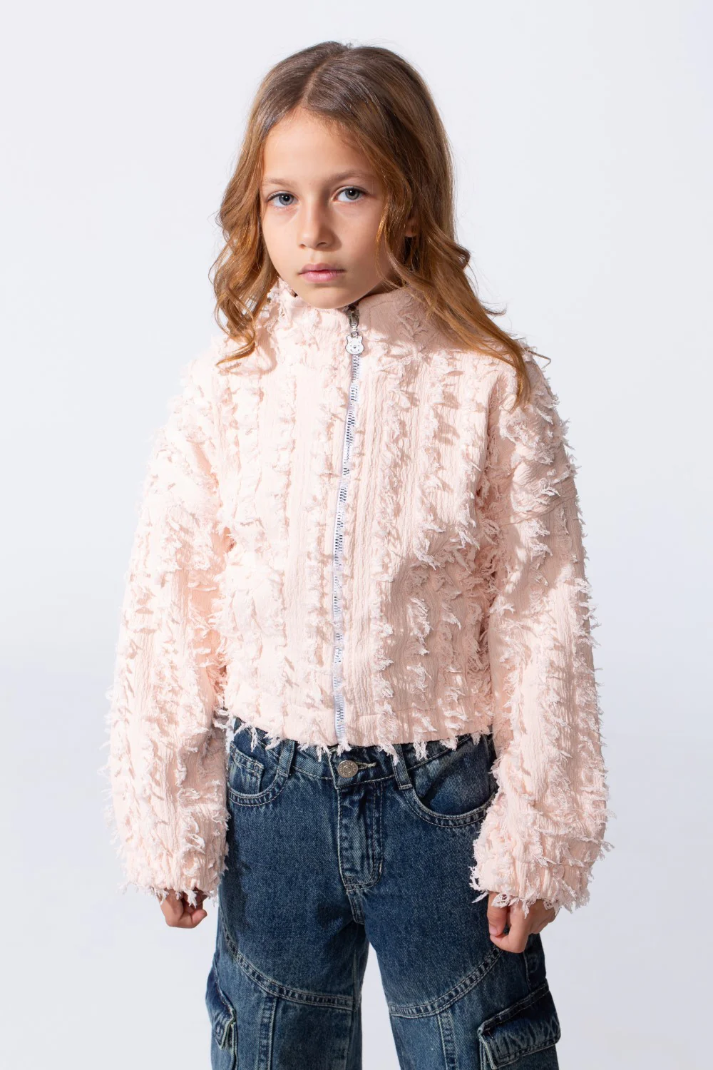 Girl's Winter Textured Fabric Zipper Slim Fit Shirt In A Modern Design - Image 9
