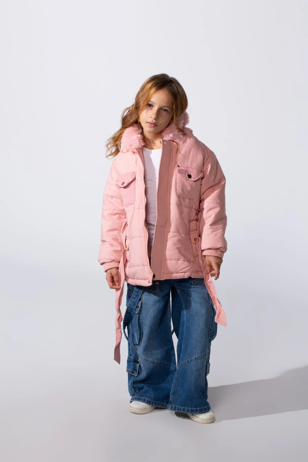 Girl's Zip-Up Long Sleeve With Fur Hood Chest Pockets Waterproof Jacket - Image 10