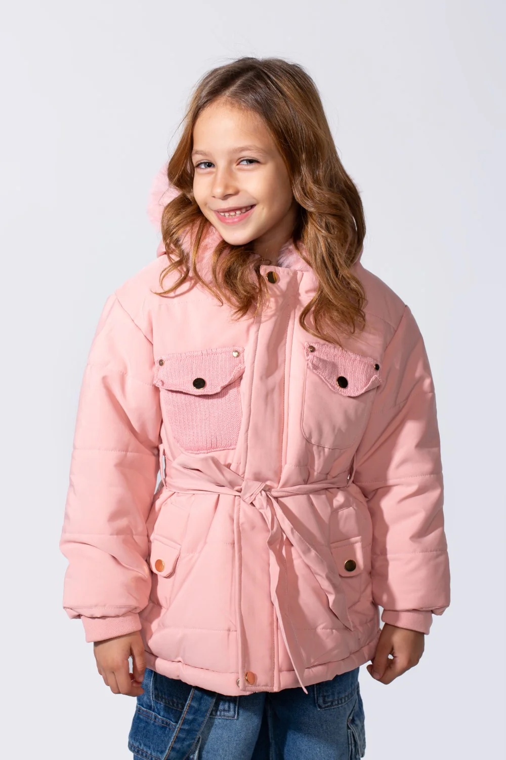 Girl's Zip-Up Long Sleeve With Fur Hood Chest Pockets Waterproof Jacket - Image 9