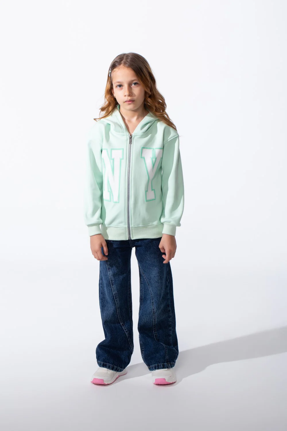 Girl's Zip-Up Ribbed Cuffs Spacious Double-Layer Hood Slim Fit Sweatshirt - Image 11