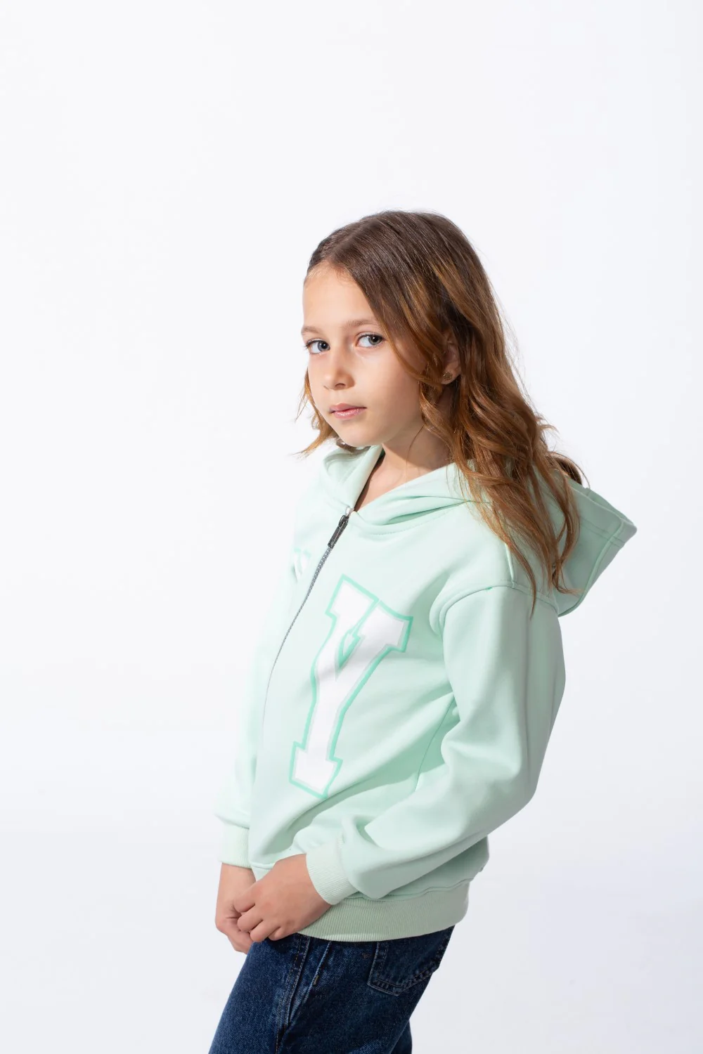 Girl's Zip-Up Ribbed Cuffs Spacious Double-Layer Hood Slim Fit Sweatshirt - Image 12