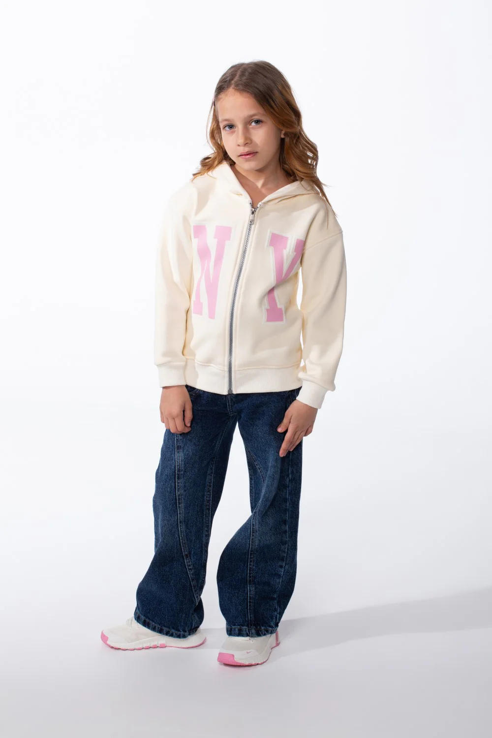Girl's Zip-Up Ribbed Cuffs Spacious Double-Layer Hood Slim Fit Sweatshirt - Image 3