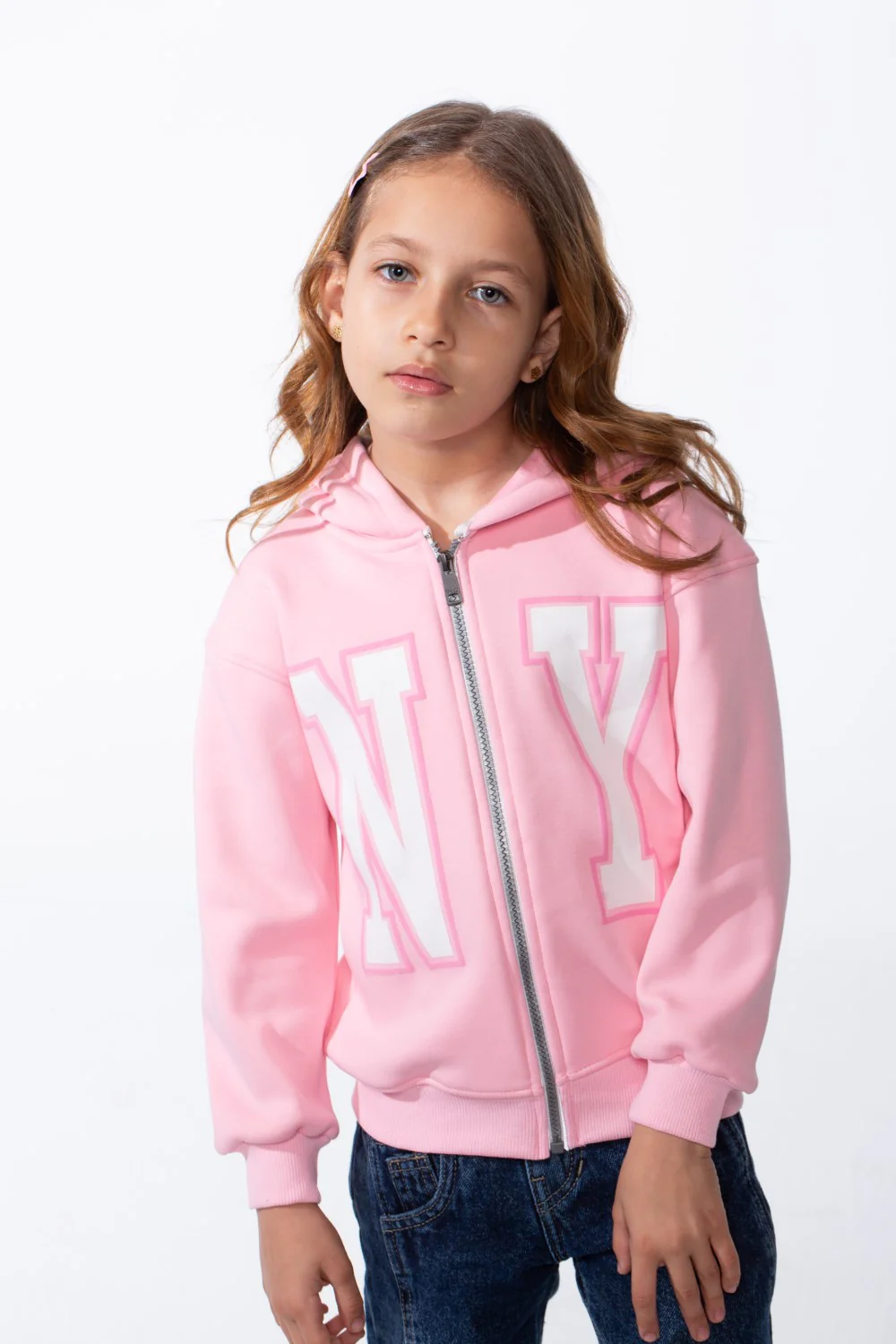 Girl's Zip-Up Ribbed Cuffs Spacious Double-Layer Hood Slim Fit Sweatshirt - Image 5