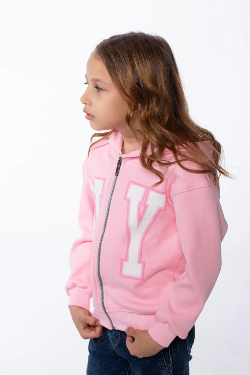 Girl's Zip-Up Ribbed Cuffs Spacious Double-Layer Hood Slim Fit Sweatshirt - Image 8