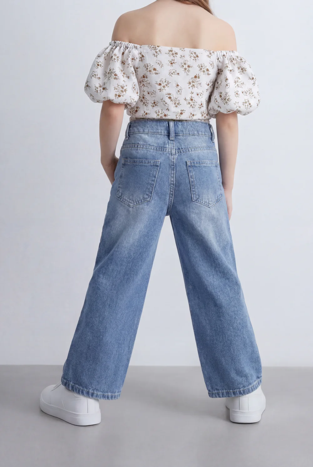 Girl's Tomato Store Wide Leg Denim High Rise Fit Classic Five Pocket Design Button Closure Belt Loops - Image 2