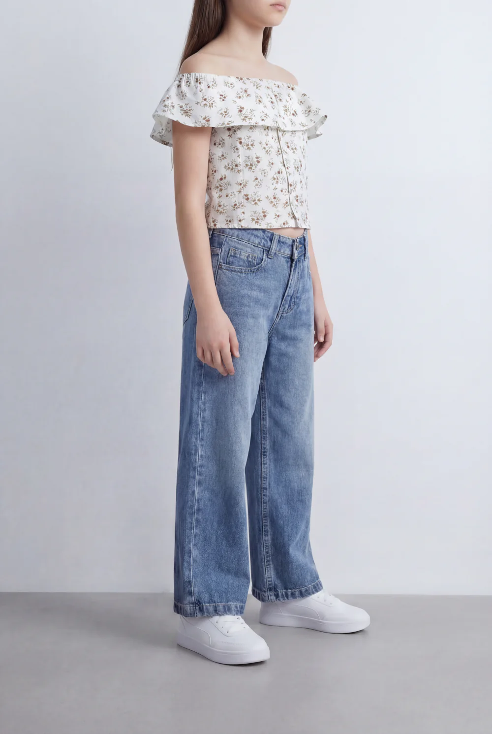 Girl's Tomato Store Wide Leg Denim High Rise Fit Classic Five Pocket Design Button Closure Belt Loops - Image 4