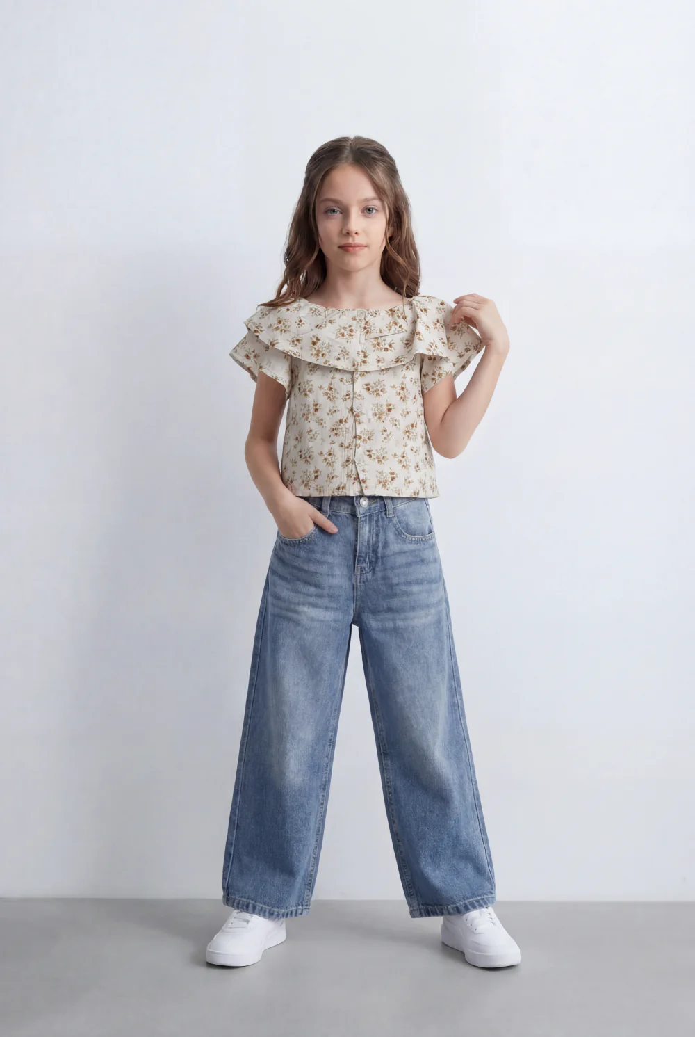 Girl's Tomato Store Wide Leg Denim High Rise Fit Classic Five Pocket Design Button Closure Belt Loops - Image 7