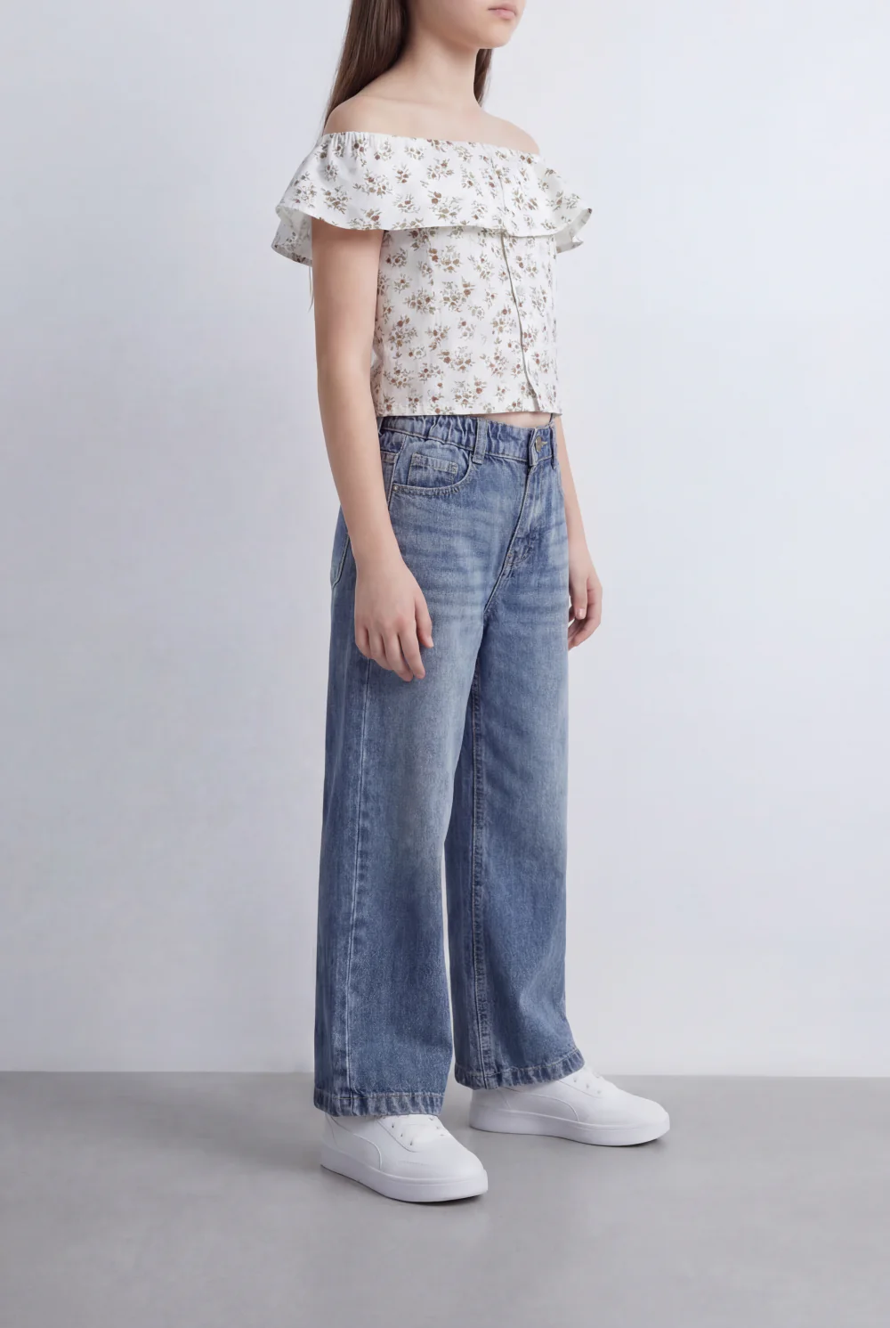 Girl's Tomato Store Wide Leg Denim High Rise Fit Classic Five Pocket Design Button Closure Belt Loops - Image 8