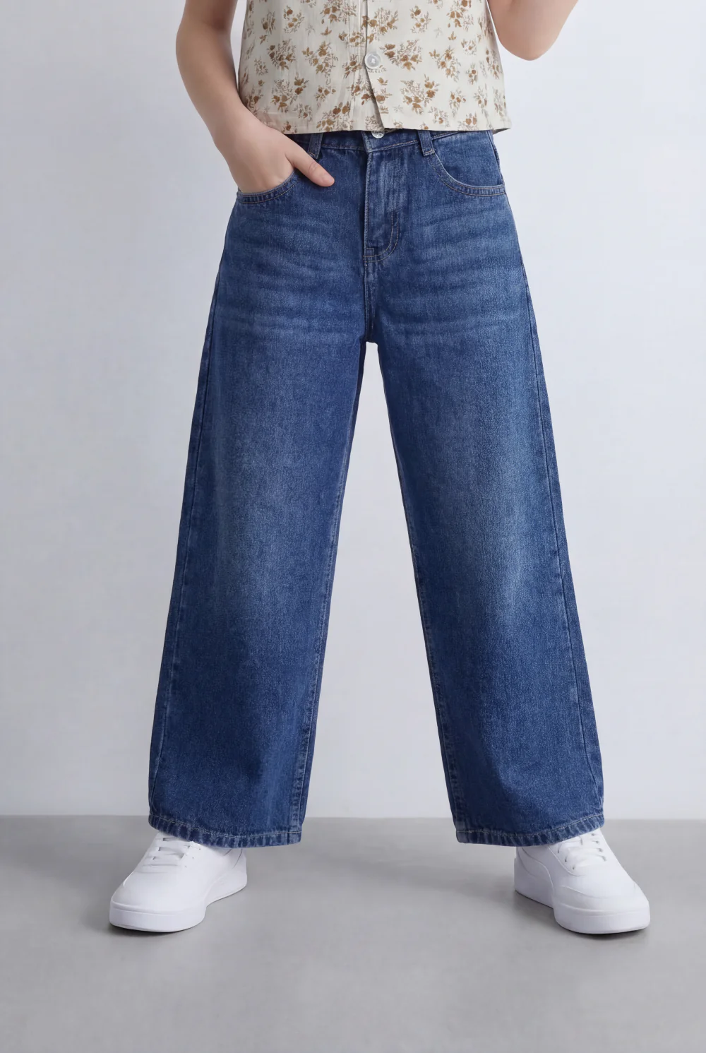 Girl's Tomato Store Wide Leg Denim High Rise Fit Classic Five Pocket Design Button Closure Belt Loops - Image 9
