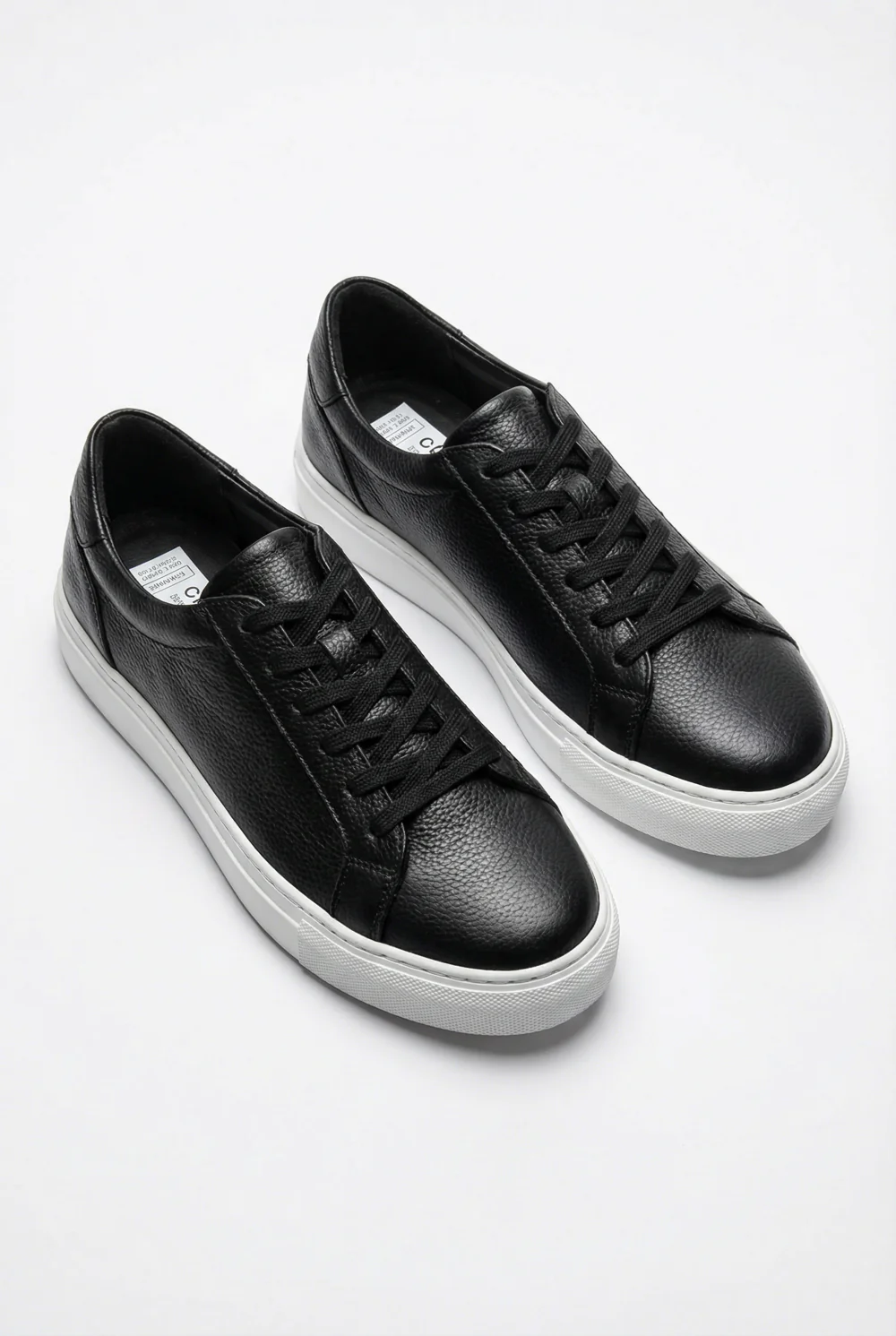 Men’s Grained Leather Low-Top Sneakers Shoes Contrast Chunky Cupsole With Tonal Laces