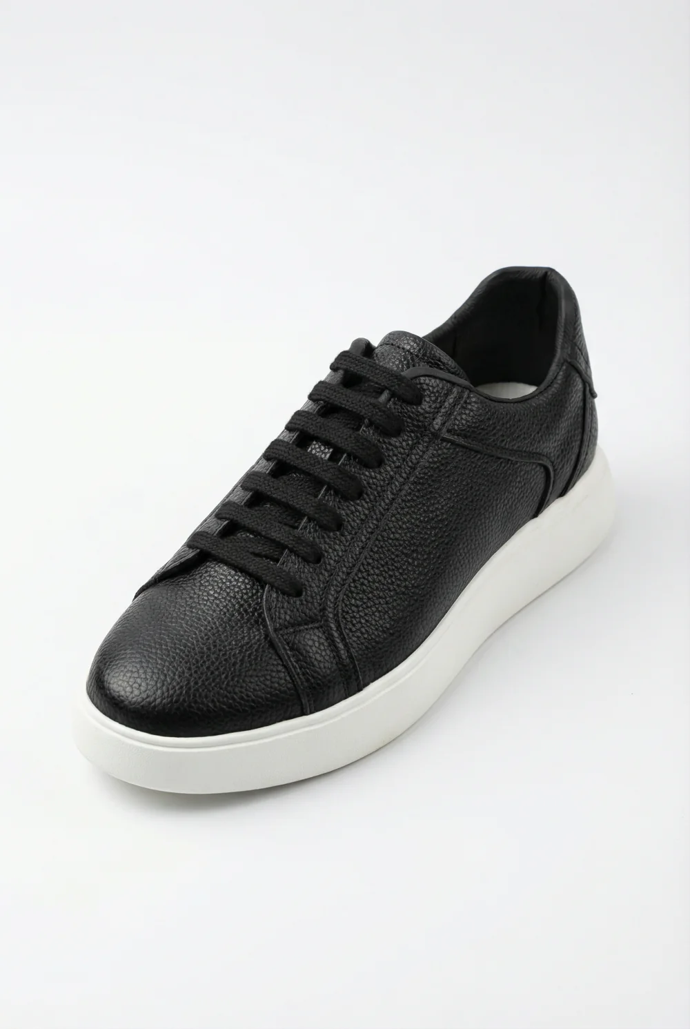 Men’s Grained Leather Low-Top Sneakers Shoes Contrast Chunky Cupsole With Tonal Laces - Image 3