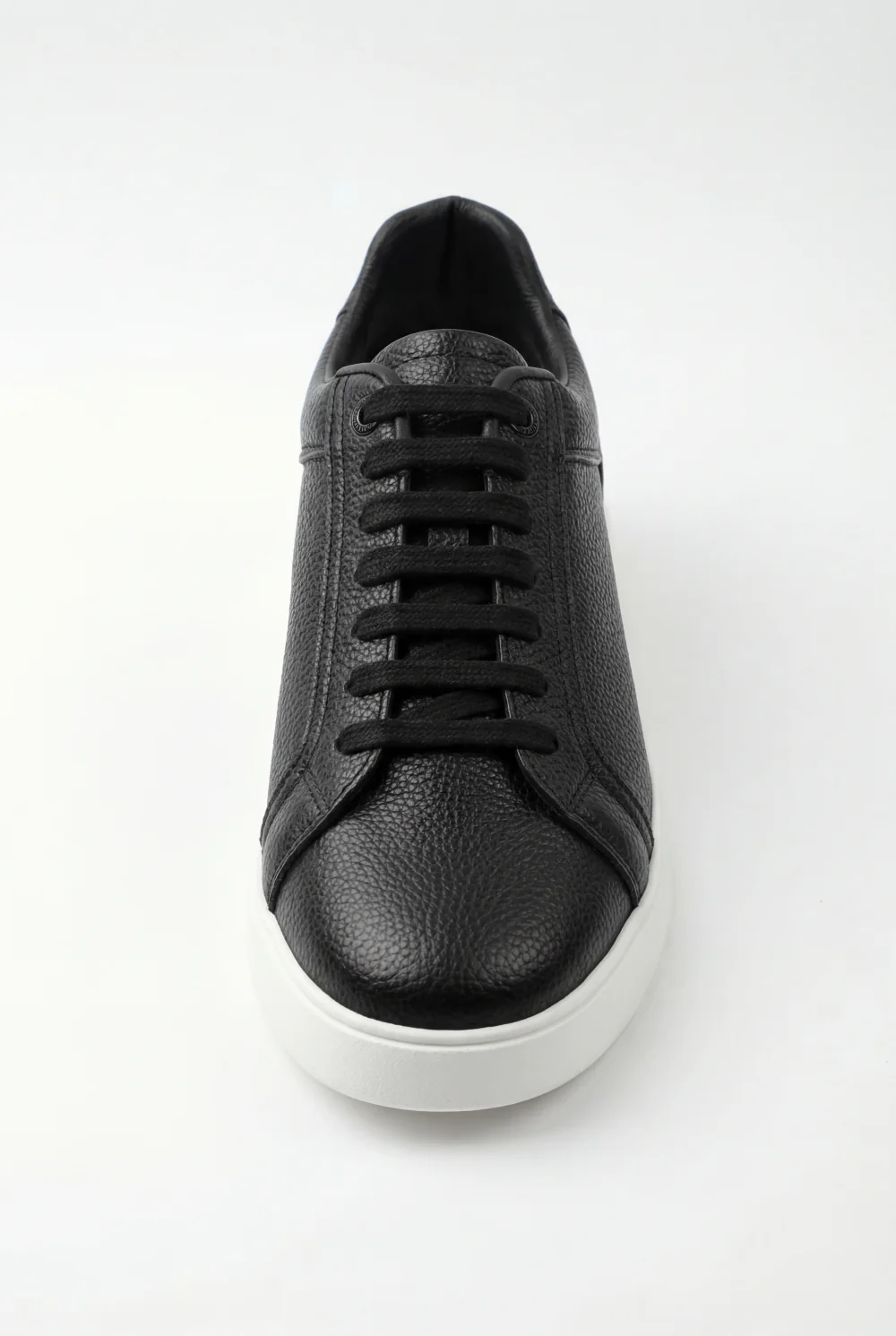 Men’s Grained Leather Low-Top Sneakers Shoes Contrast Chunky Cupsole With Tonal Laces - Image 4