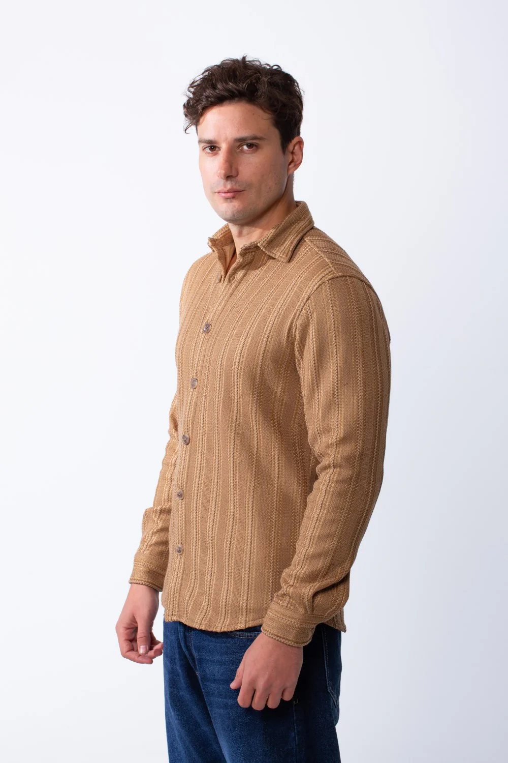 Men’s Long Sleeve Button Down Knit Ribbed Patterns Regular Fit Textured Jacquard Shirt - Image 8