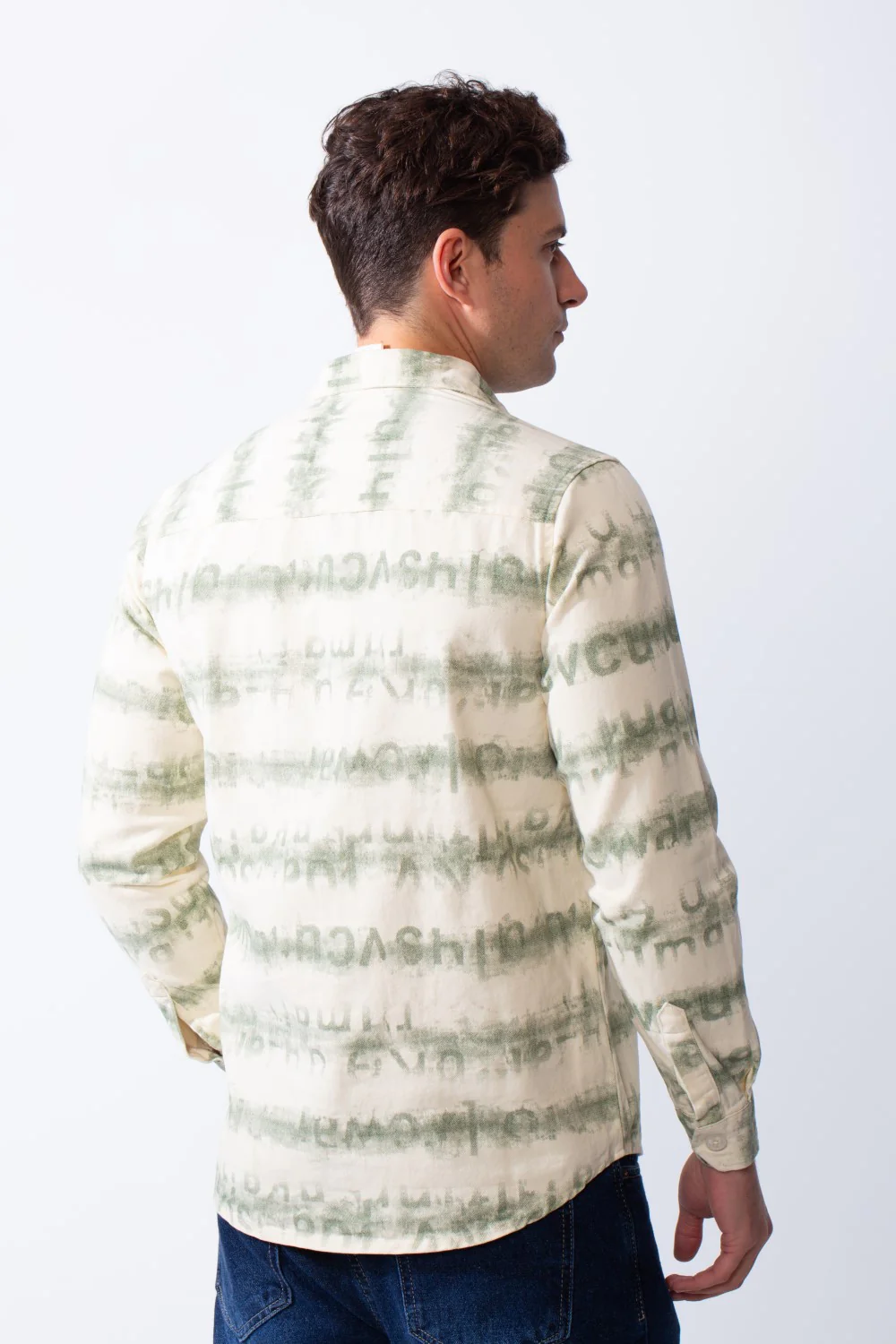 Men’s Long-Sleeve Button-Down Shirt Crafted From Fine Ribbed Fabric With Graphic Stripe Print Featuring Single Chest Pocket Gabarden Slim Fit Shirt - Image 2