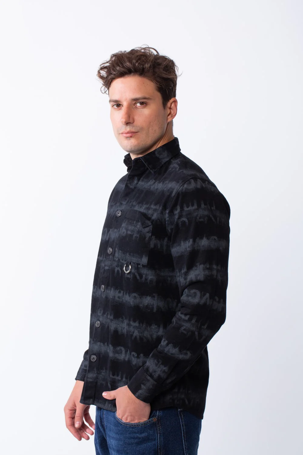 Men’s Long-Sleeve Button-Down Shirt Crafted From Fine Ribbed Fabric With Graphic Stripe Print Featuring Single Chest Pocket Gabarden Slim Fit Shirt - Image 7