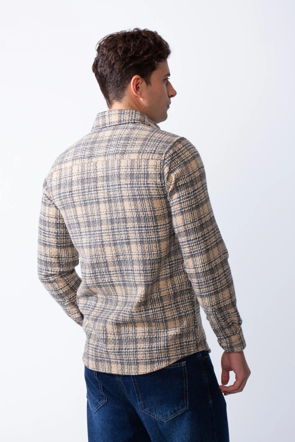 Men’s Classic Plaid Pattern Double Buttoned Chest Pockets Structured Collar Regular Fit Wool Fabric For Everyday Wear Shirt - Image 2